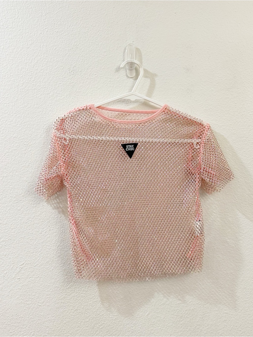 Lola + The Boys Pink Rhinestone Mesh Top Size 6